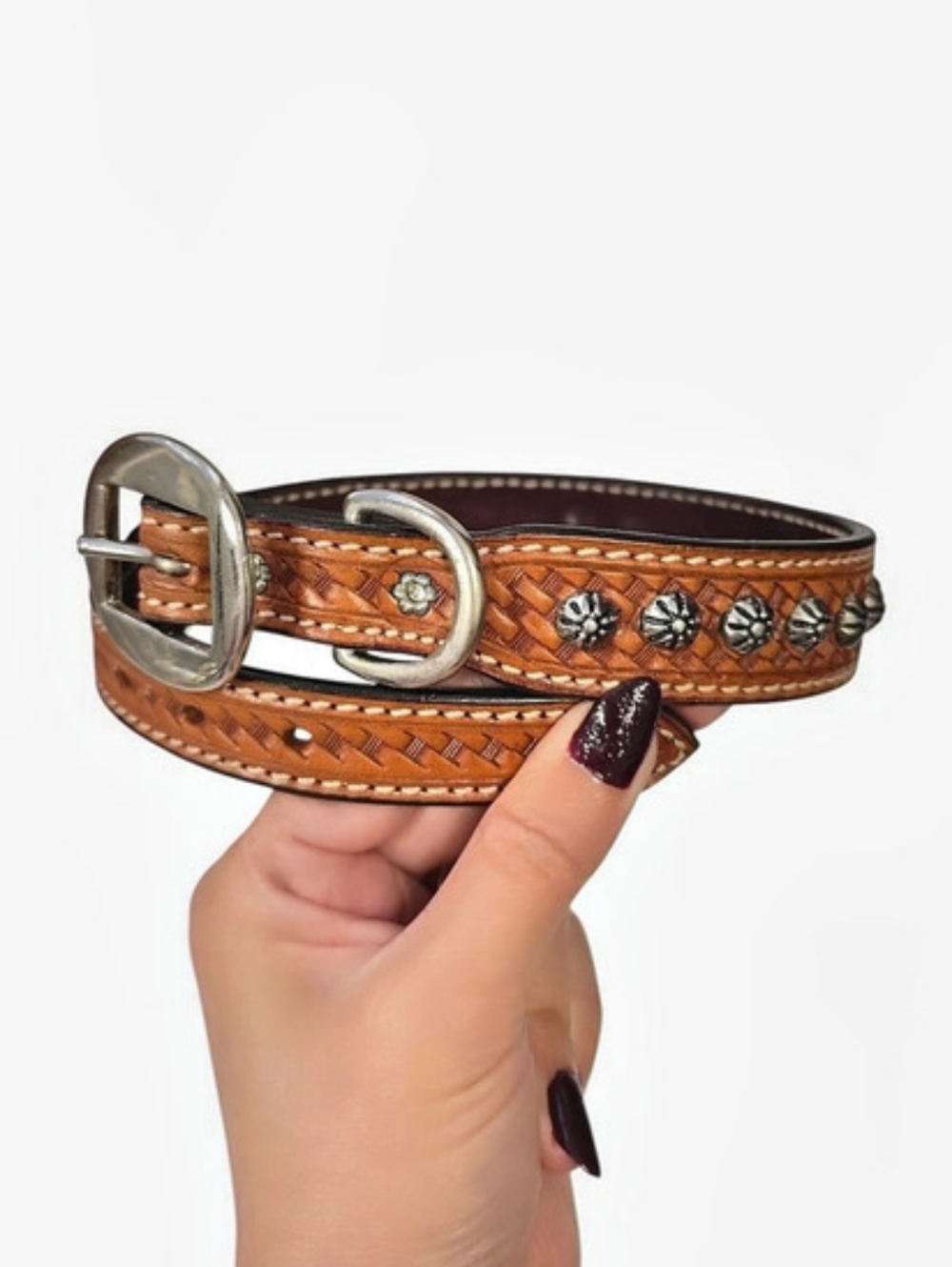 Brown Western-Style Studded Dog Collar